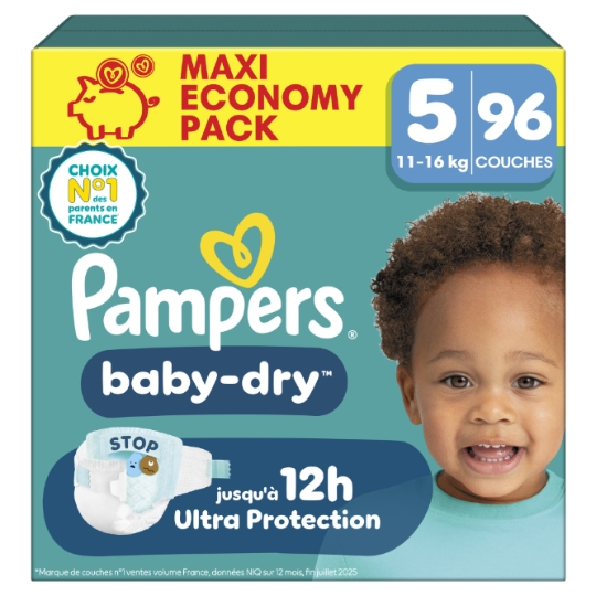 Couches Bébé 11-16kg Taille 5 Baby Dry PAMPERS