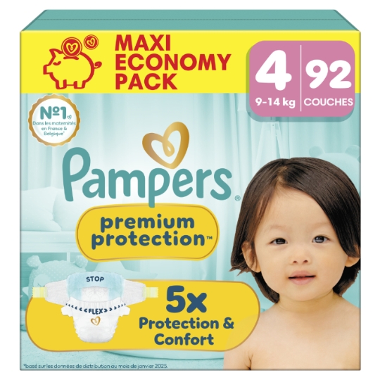 Couches Bébé 9-14kg Taille 4 Premium Protection PAMPERS