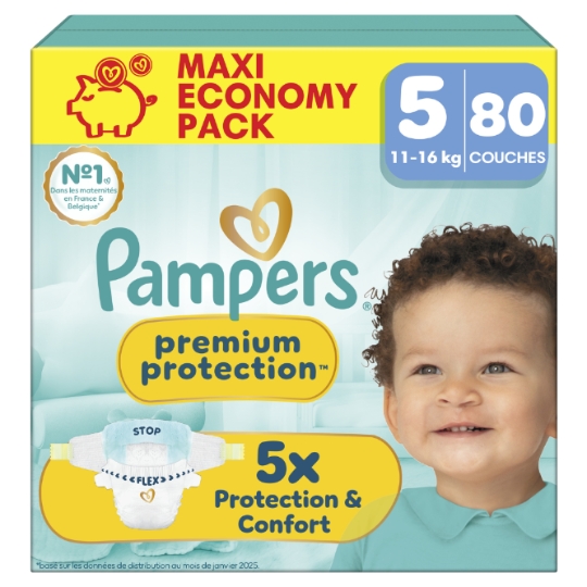 Couches Bébé 11-16kg Taille 5 Premium Protection PAMPERS