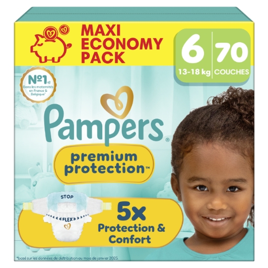 Couches Bébé 13-18kg Taille 6 Premium Protection PAMPERS