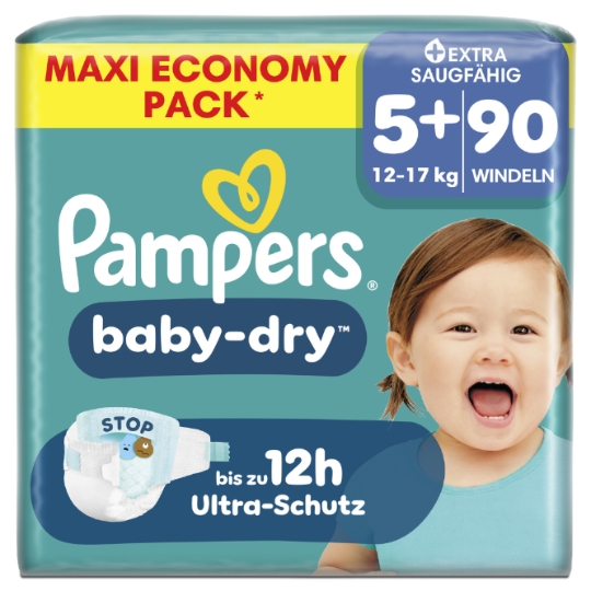 Couches Bébé 12-17kg Taille 5+ Baby Dry PAMPERS