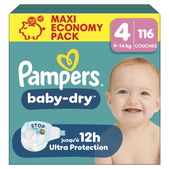 Couches Bébé 9-14kg Taille 4 Baby Dry PAMPERS