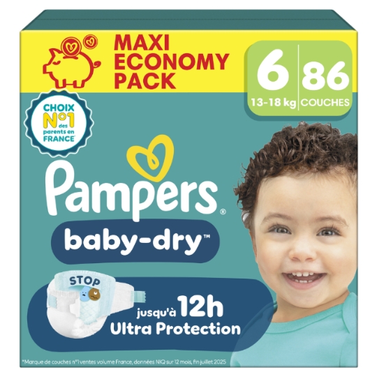 Couches Bébé 13-18kg Taille 6 Baby Dry PAMPERS