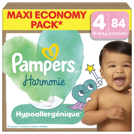 Couches 9-14kg Taille 4 Hypoallergénique Harmonie PAMPERS
