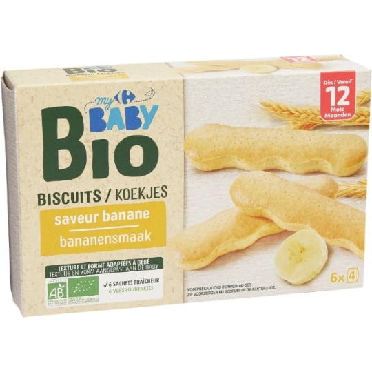 Biscuits Bébé dès 12 mois saveur Banane Bio CARREFOUR BABY