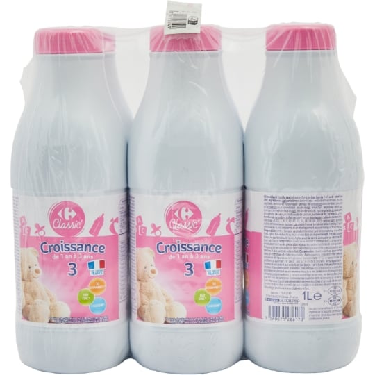 Lait bébé liquide 3ème âge Dès 12 Mois Nature Classic CARREFOUR CLASSIC'