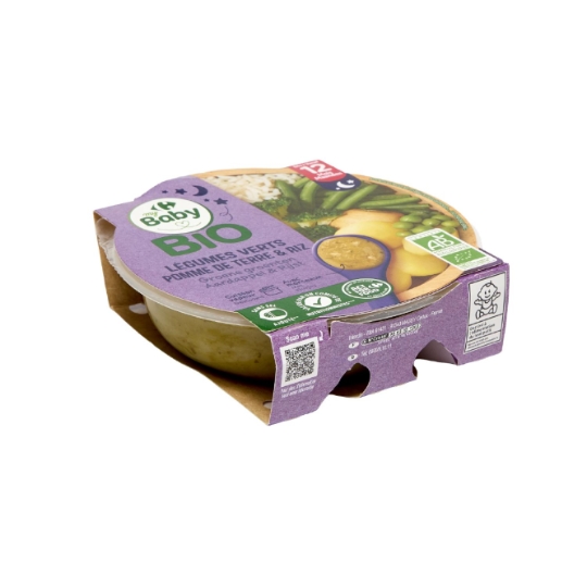 Plat cuisiné pour bébé bio, sans sel ajouté et destiné à l'alimentation du tout petit CARREFOUR
