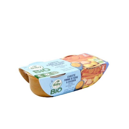 Plat bébé dès 8 mois Carotte Pomme de Terre Saumon Bio CARREFOUR BABY