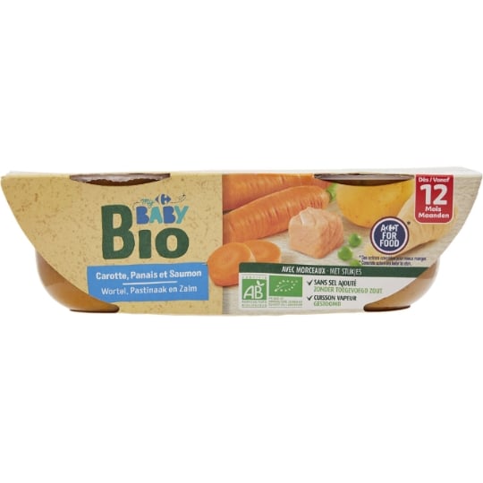 Plat bébé dès 12 mois Carotte Panais Saumon Bio CARREFOUR BABY