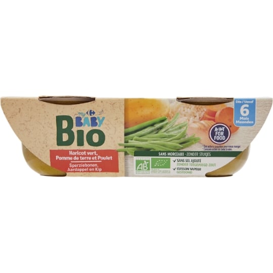 Plat bébé dès 6 mois Haricot vert et Poulet Bio CARREFOUR BABY