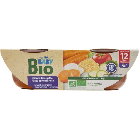 Plat bébé du soir dès 12 mois Légumes Pâtes Bio CARREFOUR BABY