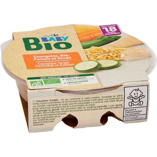 Plat bébé dès 18 mois Courgette Dinde Bio CARREFOUR BABY