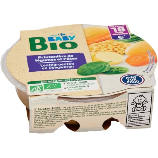 Plat bébé du soir dès 18 mois Légumes Pâtes Bio CARREFOUR BABY