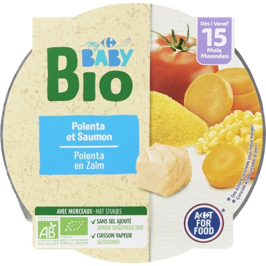 Plat bébé dès 15 mois Polenta Saumon Bio CARREFOUR BABY