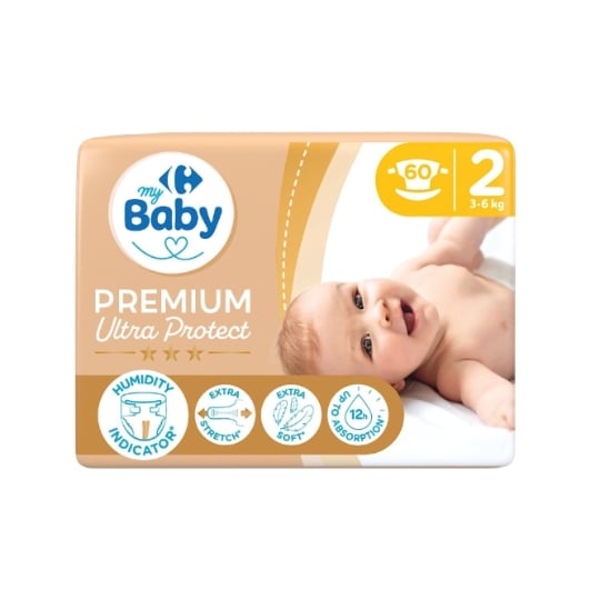 Couches bébé taille 2, 3-6 kg et PREMIUM CARREFOUR