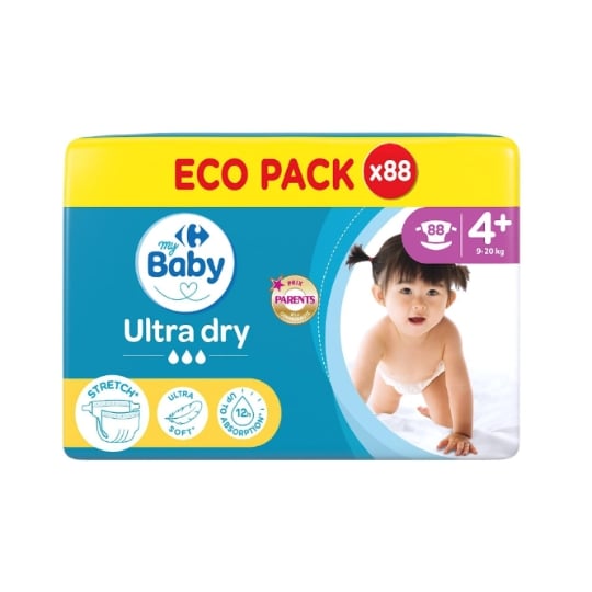 Couches Bébé Taille 4+ 9-20kg Ultra Dry CARREFOUR BABY