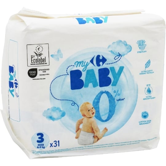 Couches Bébé Taille 3 4-9kg 0%Lotion CARREFOUR BABY