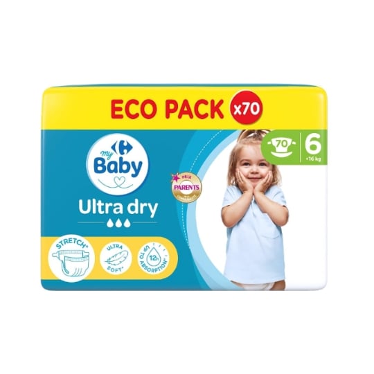 Couches Bébé Taille 6 16kg+ Ultra Dry CARREFOUR BABY