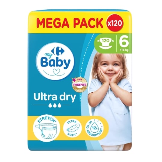 Couches-Culottes Taille 6 16kg+ Mega Pack Ultra Dry CARREFOUR BABY
