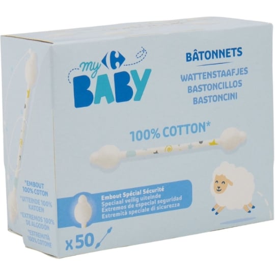 Cotons-Tiges Bébé Oreilles 100% Coton CARREFOUR BABY