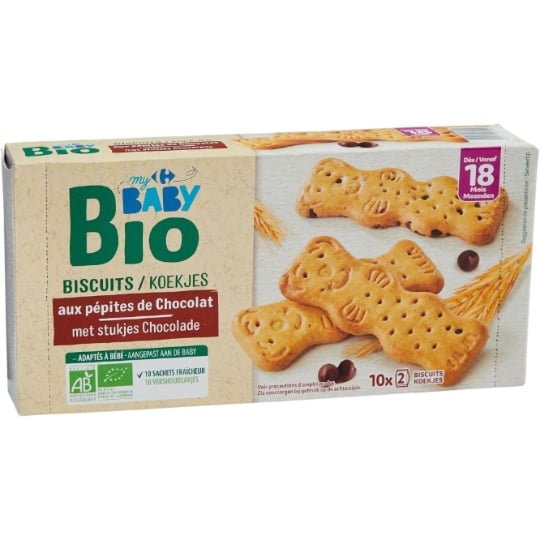Biscuits Bébé dès 18 mois saveur Pépites chocolat Bio CARREFOUR BABY