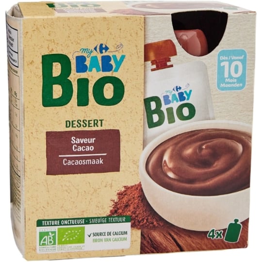 Dessert lacté bébé Dès 10 mois Cacao Bio CARREFOUR BABY BIO