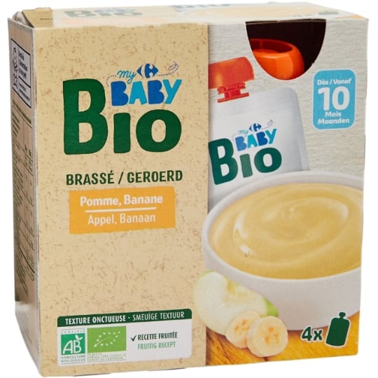 Compote bébé dès 10 mois Pomme Banane Bio Brassés CARREFOUR BABY BIO
