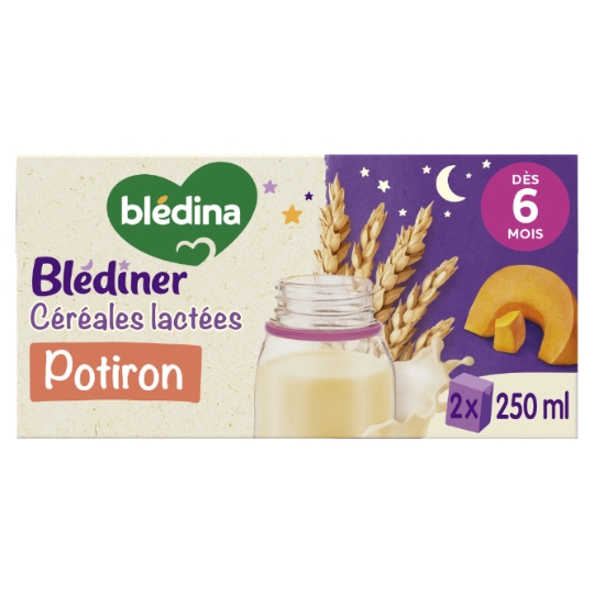 Lait et Céréales bébé du soir dès 6 mois Saveur Potiron Blédiner BLEDINA