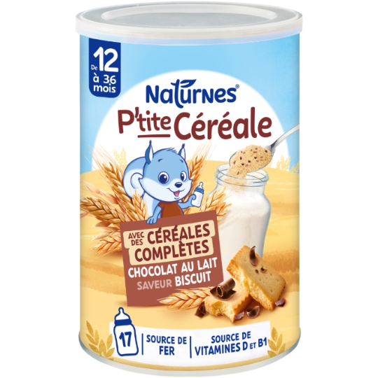 Céréales bébé dés 12 mois Céréales complètes Chocolat saveur biscuit P'tite céréale NATURNES