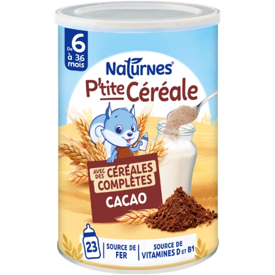 Céréales bébé dès 6 mois Céréales complètes Cacao P'tite céréale NATURNES