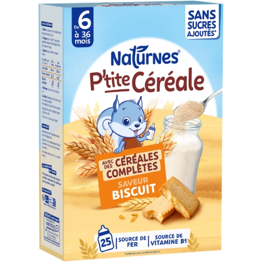 Céréales bébé Dès 6 mois Céréales complètes Biscuit Saveur Biscuit 0 sucres ajoutés P'tite céréale NATURNES