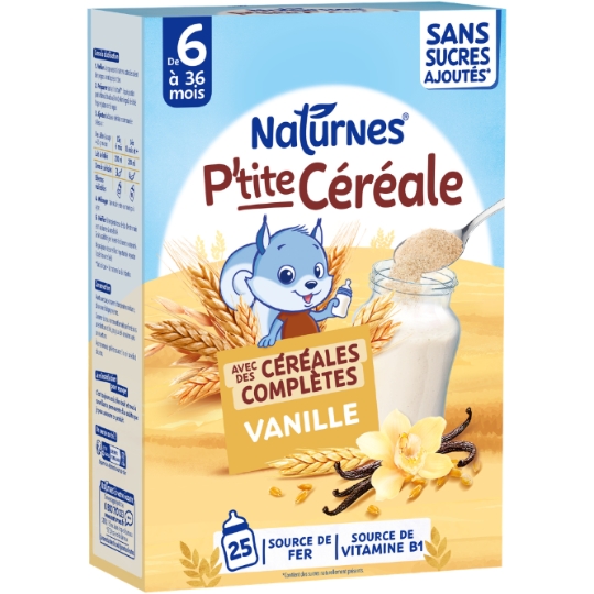 Céréales bébé dès 6 mois Céréales Complètes Sans sucres ajoutés Vanille P'tite céréale NATURNES