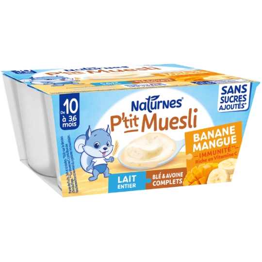 Muesli Banane Mangue Lait entier Blé & Avoine Complets pour Bébé Dès 10 Mois NATURNES