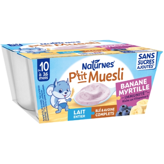 Muesli Banane Myrtille Lait entier Blé & Avoine Complets pour Bébé Dès 10 Mois NATURNES