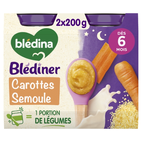 Plat bébé du soir dès 6 mois Carottes Semoule Blédiner BLEDINA