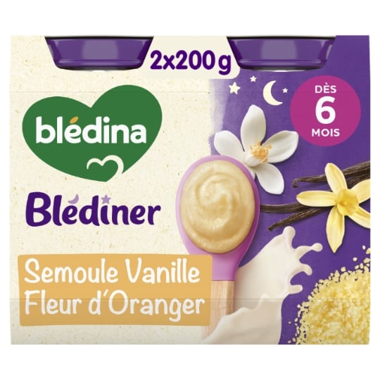Plat bébé du soir dès 6 mois Semoule Vanille Fleur d'oranger Blédiner BLEDINA