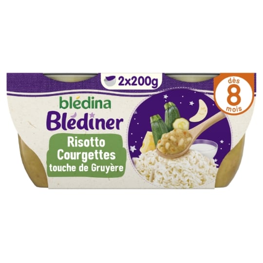 Plat bébé du soir dès 8 mois Risotto Courgettes Gruyère Blédiner BLEDINA