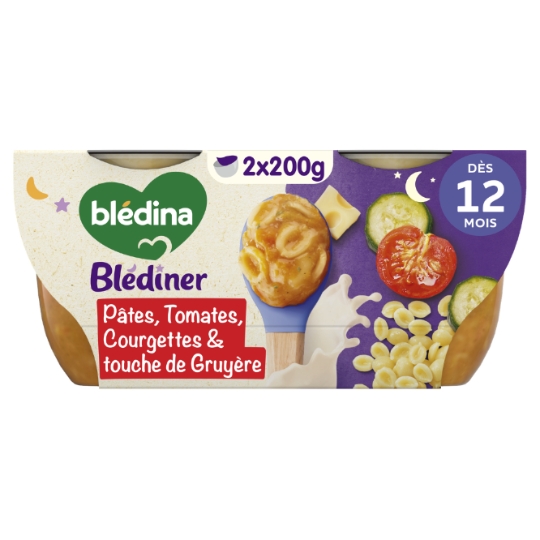 Plat bébé du soir dès 12 mois Pâtes Tomates Courgettes et Gruyère Blédiner BLEDINA