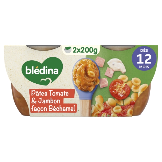 Plat bébé dès 12 mois Tomates mijotées Pâtes coquilles Jambon Les Idées de Maman BLEDINA