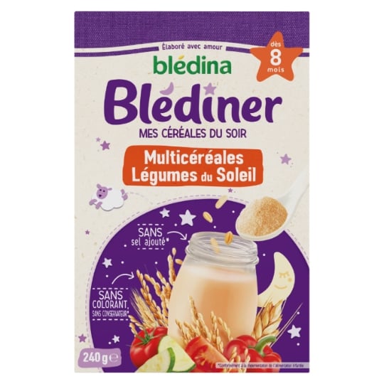 Céréales bébé du soir dès 8 mois Multicéréales Légumes du soleil Blédiner BLEDINA