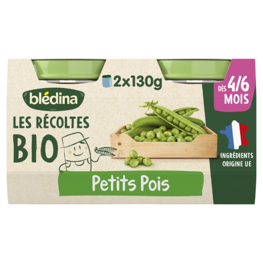 Plat bébé dès 4 à 6 mois Petits pois Les R[eacute]coltes Bio BLEDINA