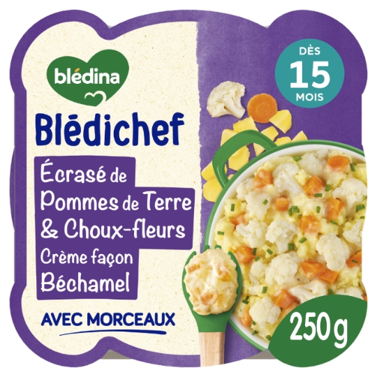 Plat bébé du soir dès 15 mois Écrasé de Pommes de terre et Choux-fleurs Béchamel Blédichef BLEDINA