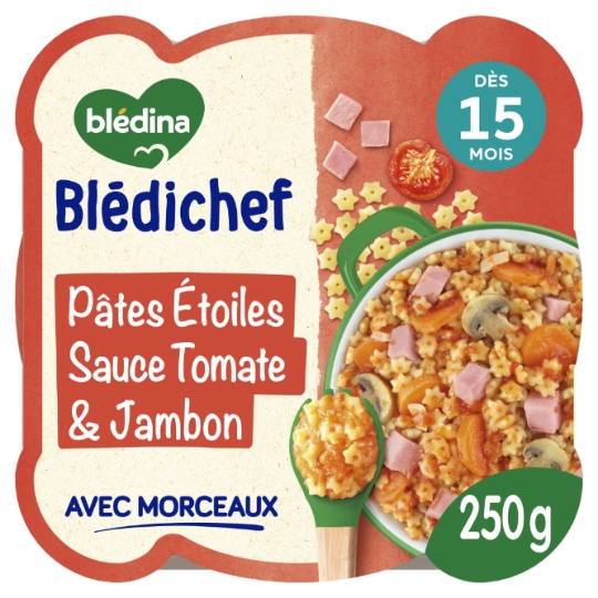 Plat bébé dès 15 mois Pâtes étoiles à la sauce Tomate et Jambon Blédichef BLEDINA
