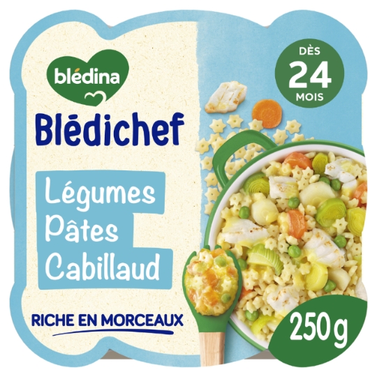 Plat bébé dès 24 mois Légumes Pâtes et Cabillaud Façon Beurre Blanc Blédichef BLEDINA