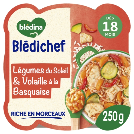 Plat bébé dès 18 mois Llégumes du Soleil et Volaille à la Basquaise Blédichef BLEDINA