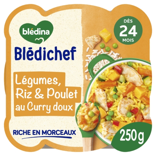 Plat bébé dès 24 mois Cocotte de Légumes Riz et Poulet au Curry Doux Blédichef BLEDINA