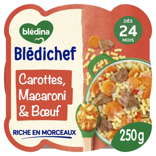 Plat bébé dès 24 mois Carottes Petits macaronis et Bœuf Blédichef BLEDINA
