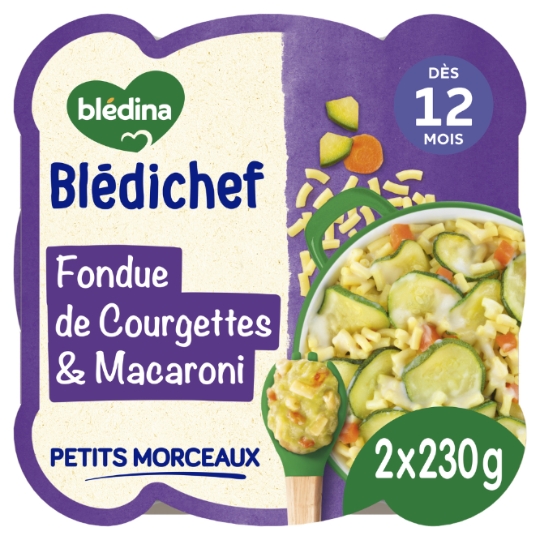 Plat bébé du soir dès 12 mois Fondue de Courgettes et Macaroni Blédichef BLEDINA