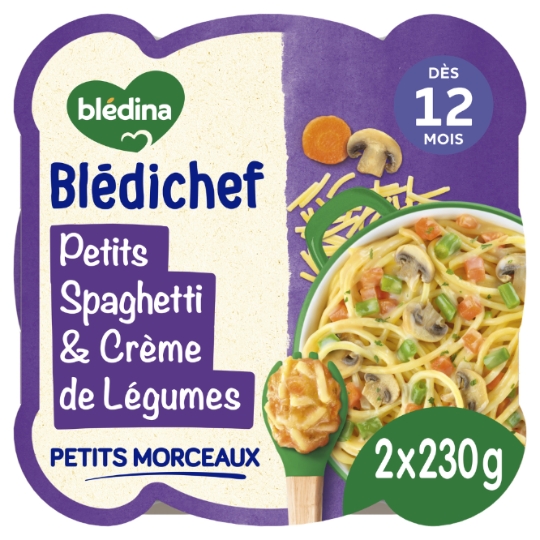 Plat bébé du soir dès 12 mois Spaghetti et Crème de légumes Blédichef BLEDINA