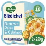 Plat bébé dès 18 mois Etuvée de Butternut Pâtes et Cabillaud Blédichef BLEDINA